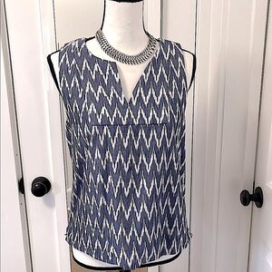 J Crew Indian Cotton Tribal Blue & White Print Sleeveless Pullover Top Rear Zip
